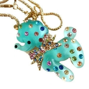 Colorful Poodle Puppy Dog Crystal Goldtoned Fashion Pendant Necklace 27.5"
